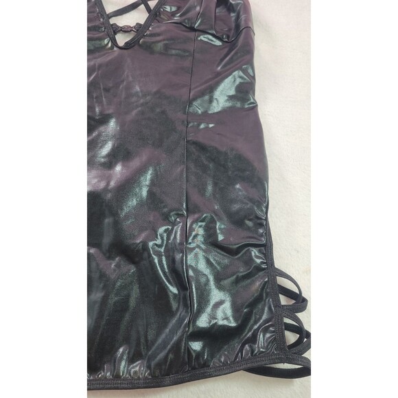 Exposed by Magic Silk Goth Black Faux Pleather Wet Look Mini Dress Lingerie S/M - Picture 7 of 9